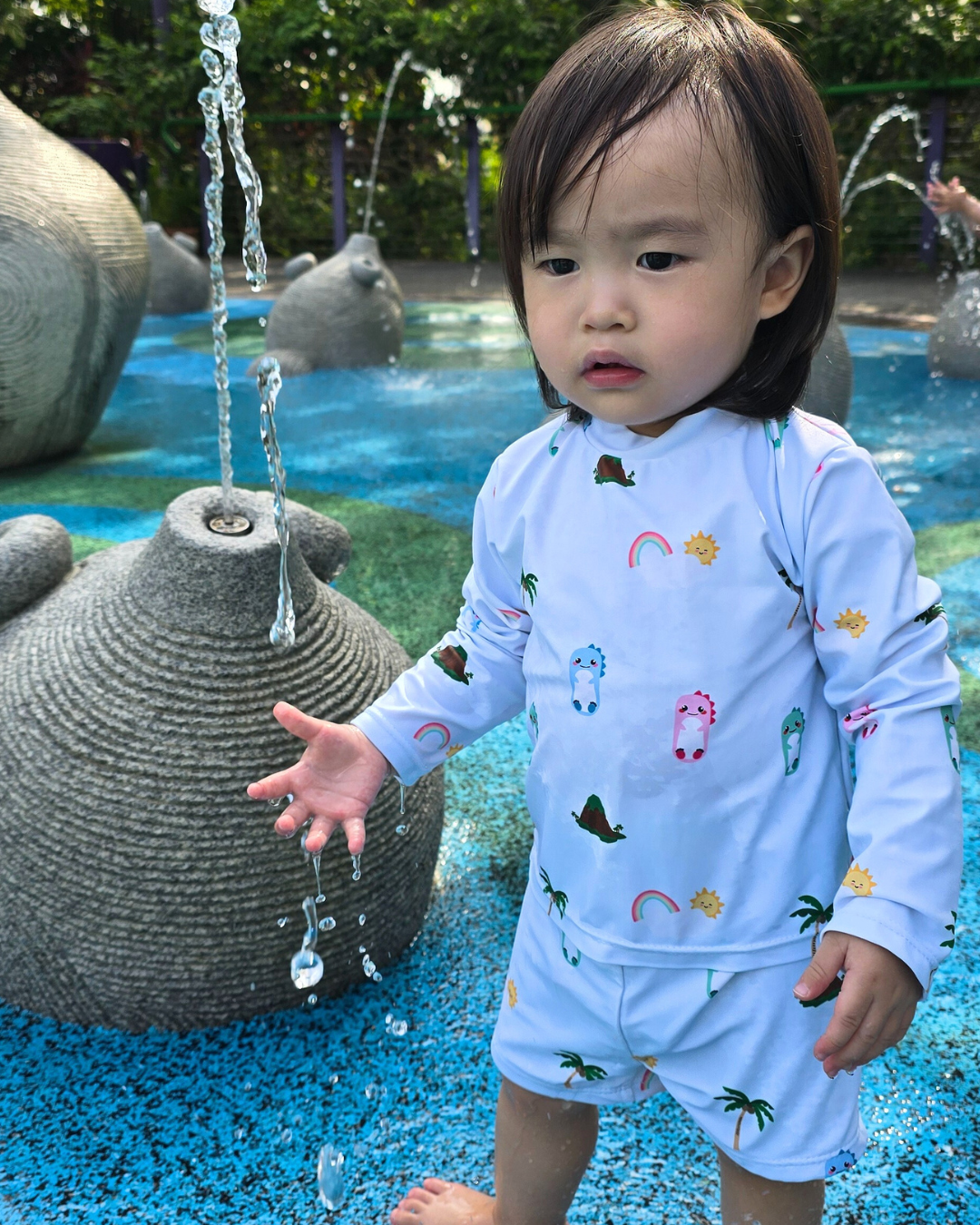 Blue Dino 3pc Swimsuit Set