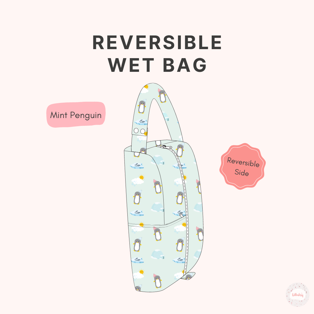 Pink Dino Reversible Wet Bag / Diaper Bag