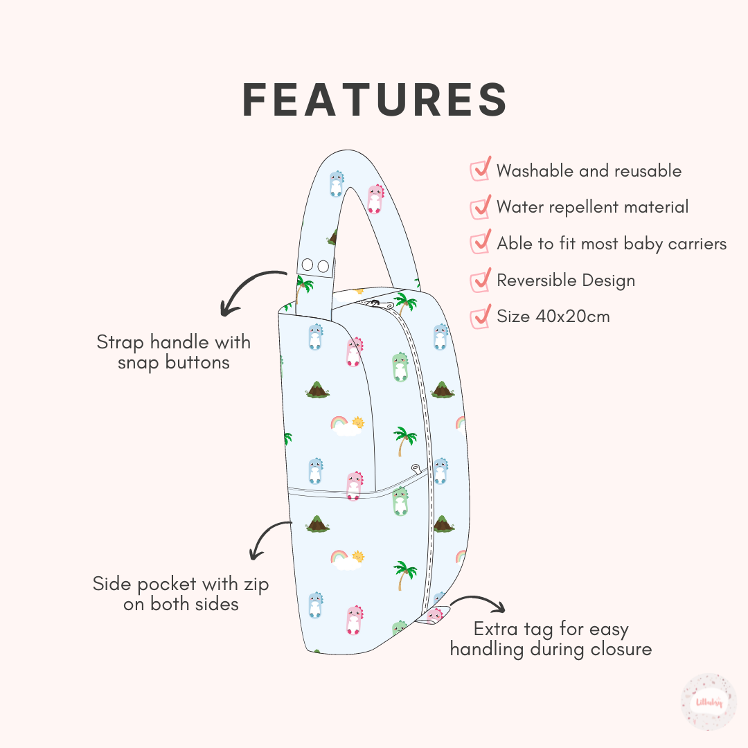 Pink Dino Reversible Wet Bag / Diaper Bag