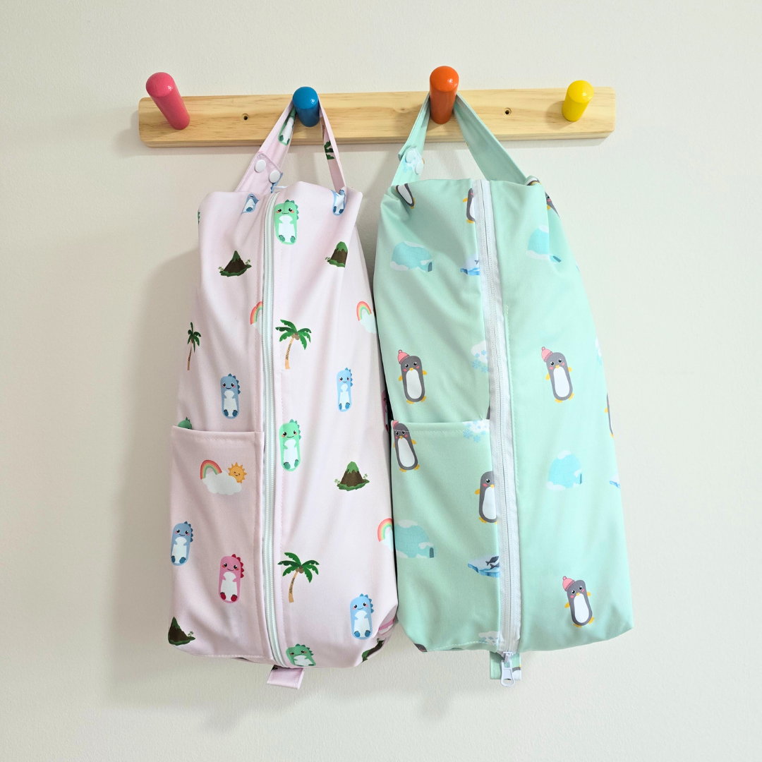 Pink Dino Reversible Wet Bag / Diaper Bag