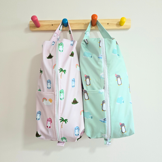 Pink Dino Reversible Wet Bag / Diaper Bag