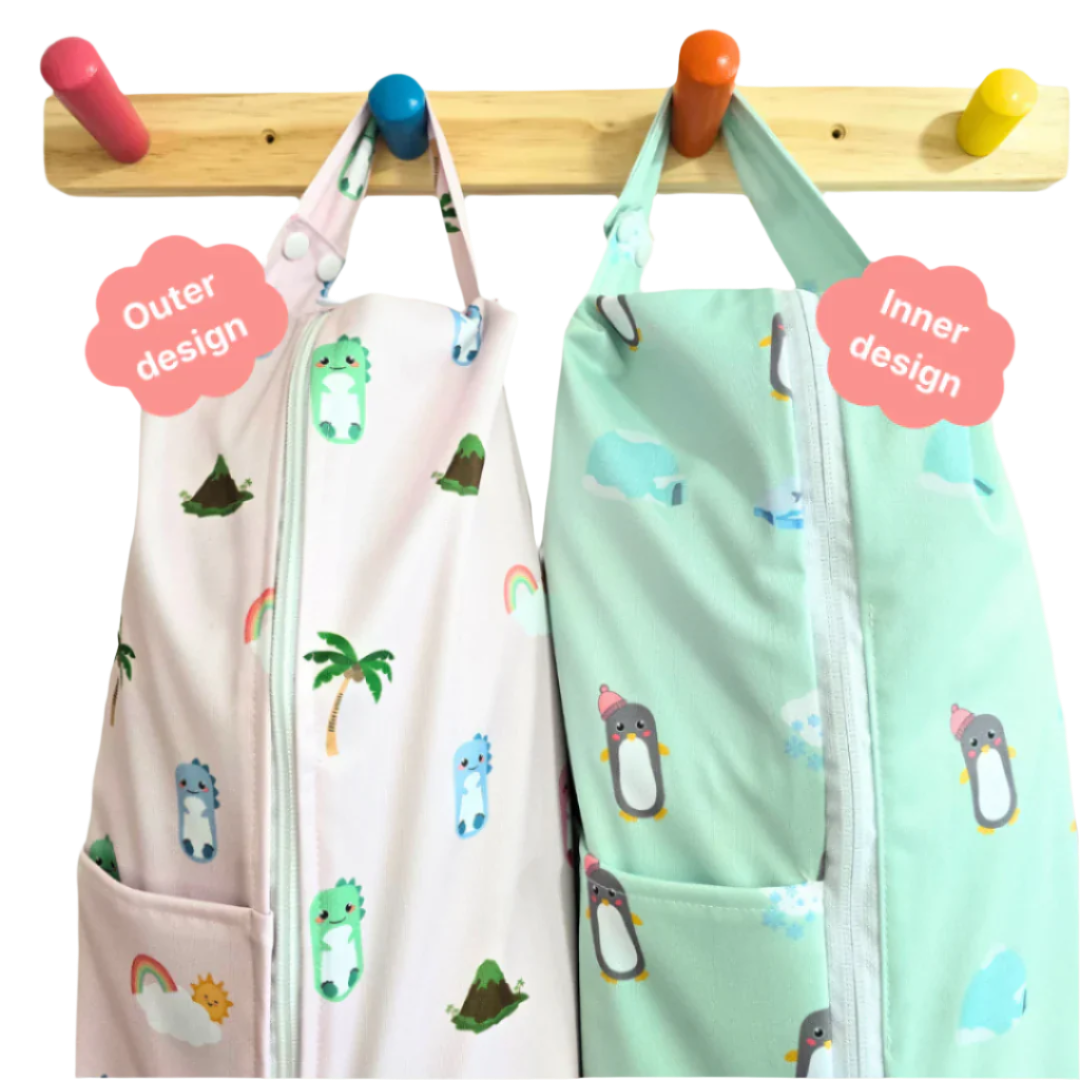 Pink Dino Reversible Wet Bag / Diaper Bag