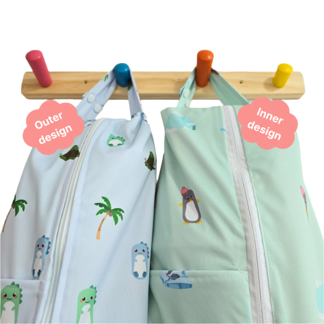 Blue Dino Reversible Wet Bag / Diaper Bag