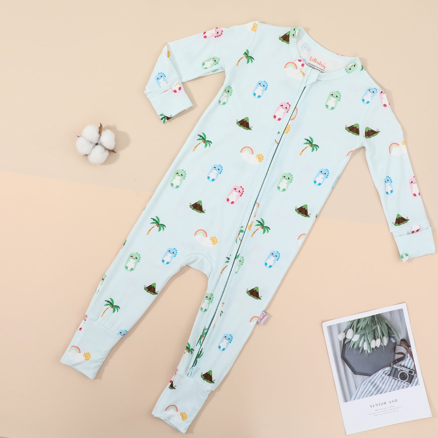Blue Dino Bamboo Sleepsuit