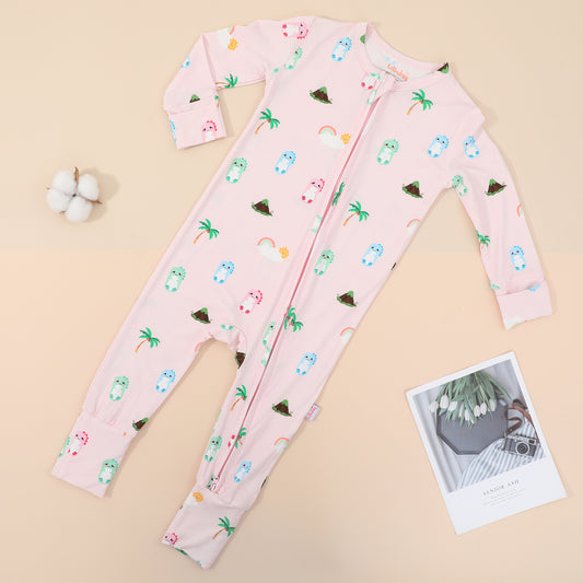 Pink Dino Bamboo Sleepsuit