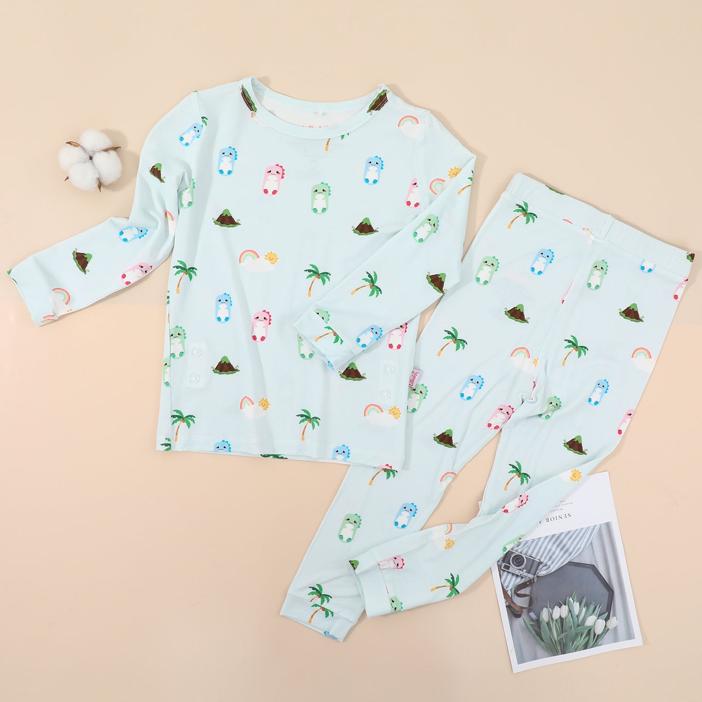 Blue Dino Bamboo Pyjamas