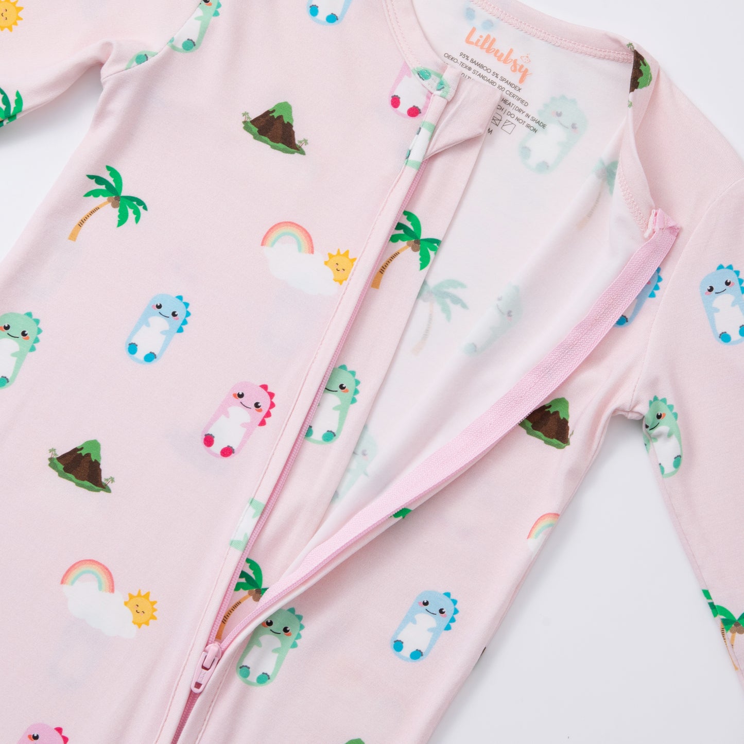 Pink Dino Bamboo Sleepsuit