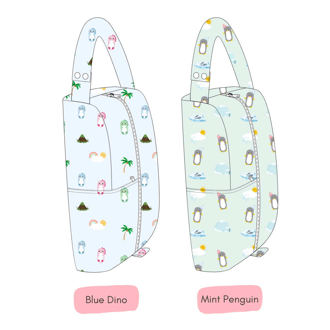 Reversible Wet Bag / Diaper Bag (Dino / Penguins)