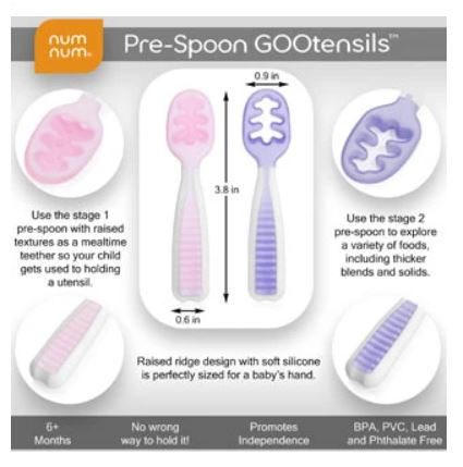 NUM NUM Pre-Spoon GOOtensils - Rosebud + Frosty Lilac 3/2 PACK(6 SPOONS IN  ALL)